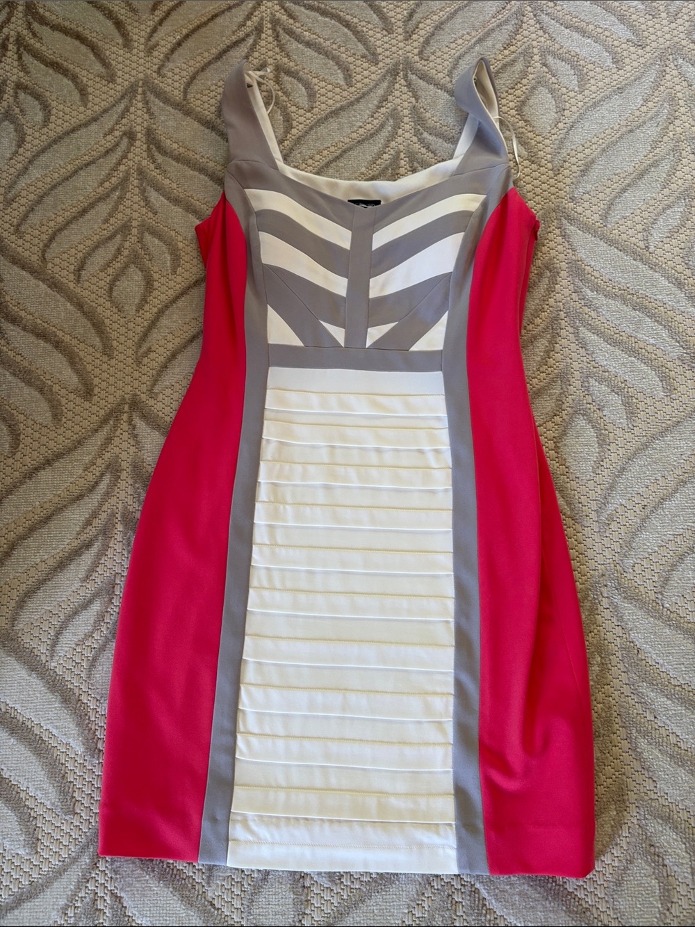 Jax Pink, Gray & White Colorblock Midi Dress